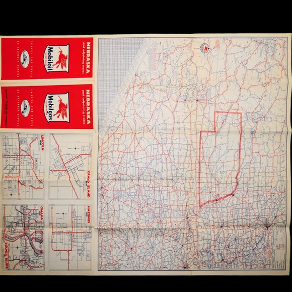 Vintage 1952 NEBRASKA & Adjoining States Travel Road Map Mobil Gas Wall Decor - Picture 3 of 8